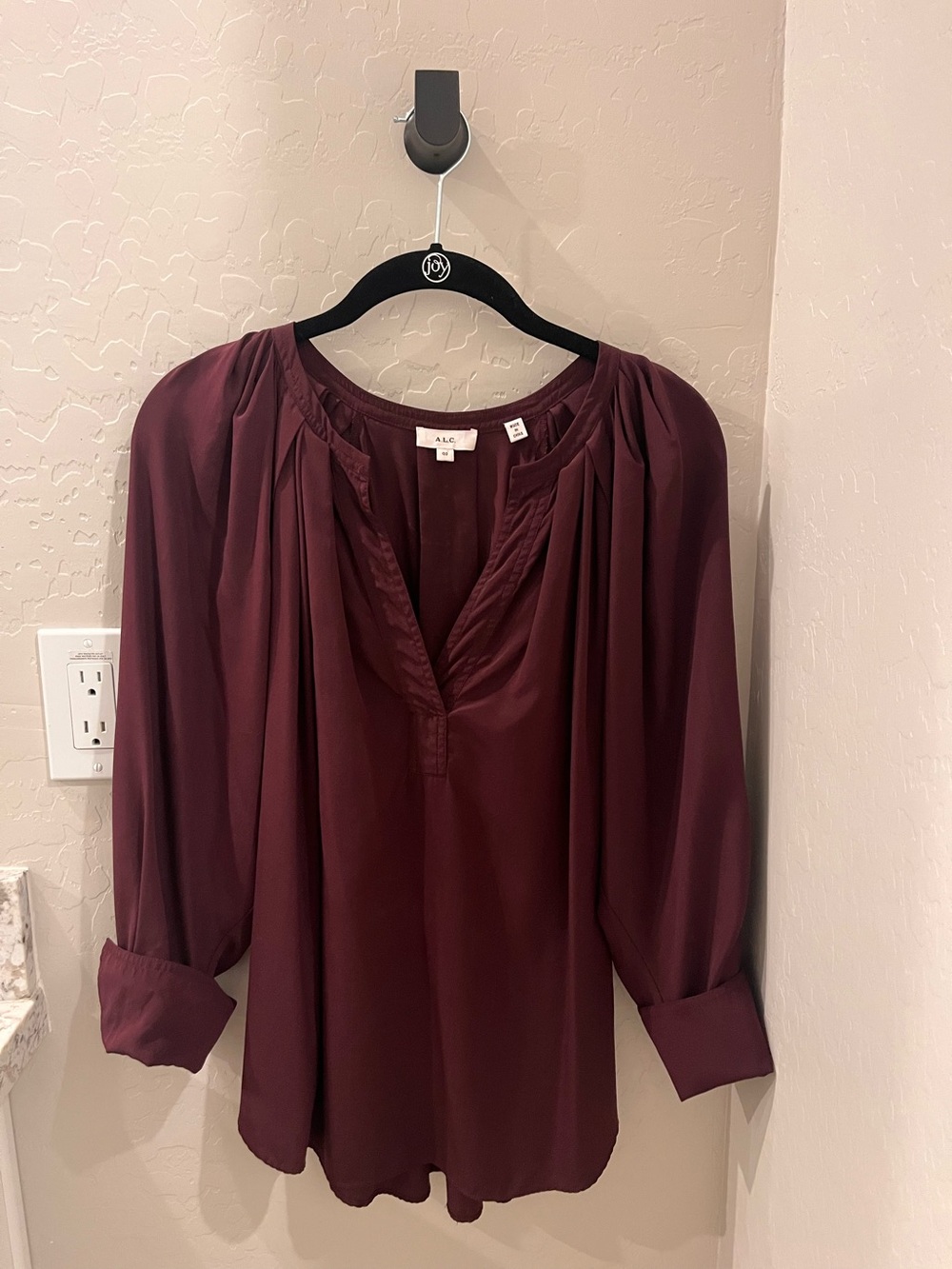 A.L.C. Deep Burgundy V-Neck Long-Sleeve Blouse